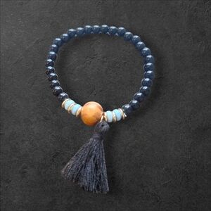 Elegant Black Beaded Bracelet with Tassel Stretch
